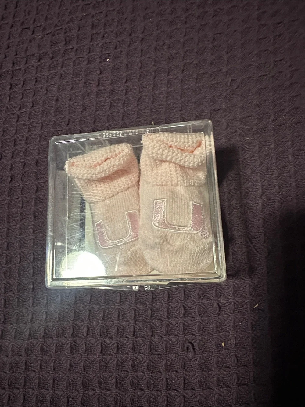 Miami hurricanes Pink newborn booties with Cushioned U Accent